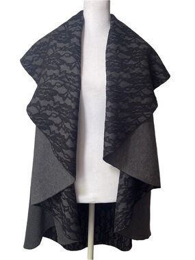 Caron Miller Reversible Merino Vest Shawl Wrap Wool Cashmere Blend Lace One Size
